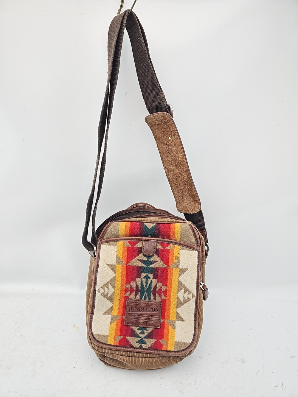 Pendleton Brown Canvas Messenger with Multicolor Geometric Panel